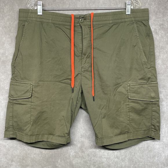 Psycho Bunny Mens 40 Cargo Shorts Olive Green Elastic Waist w/Orange Drawstring - Picture 11 of 15